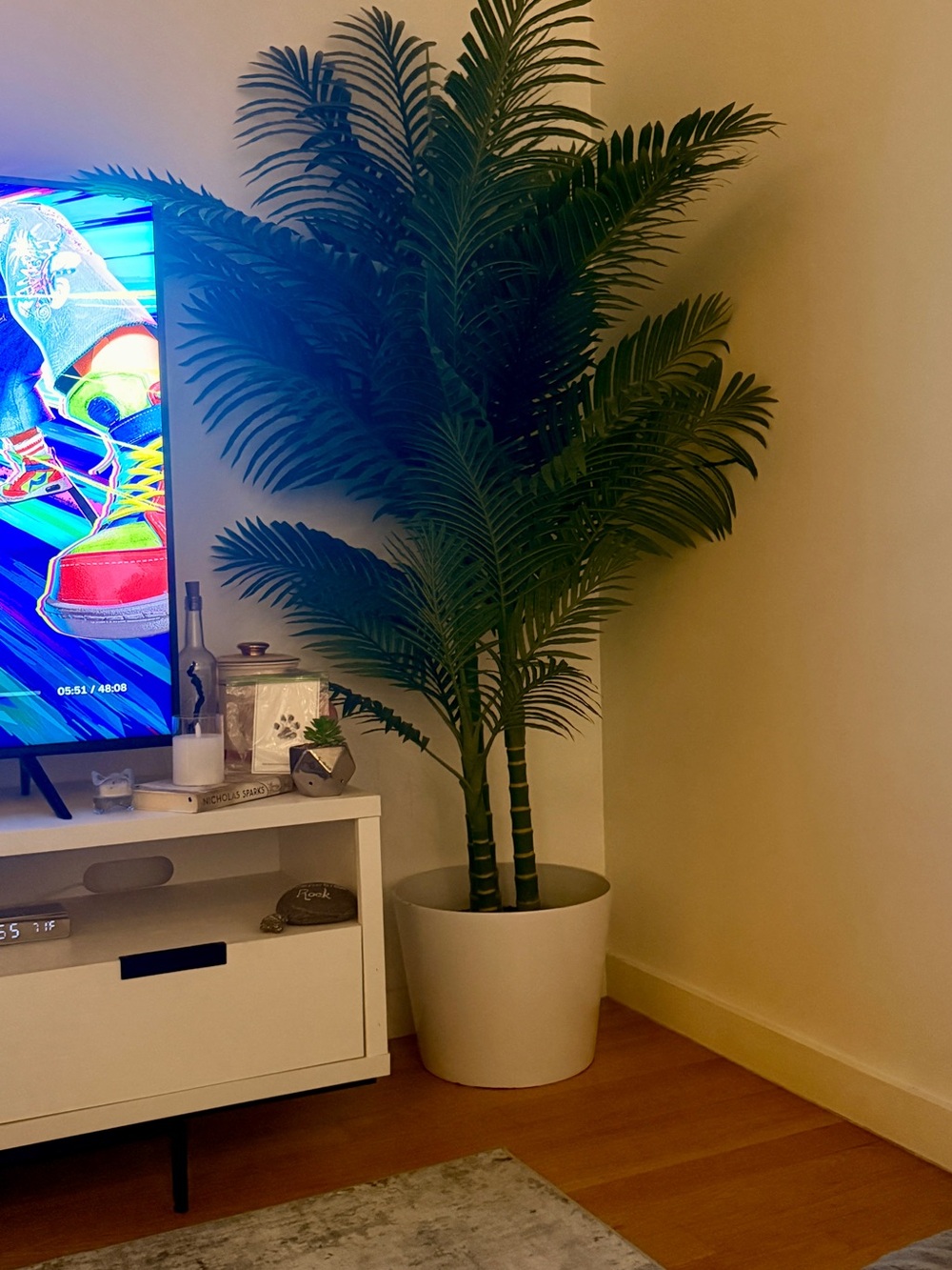 Artificial Palm Tree in White Planter - Green